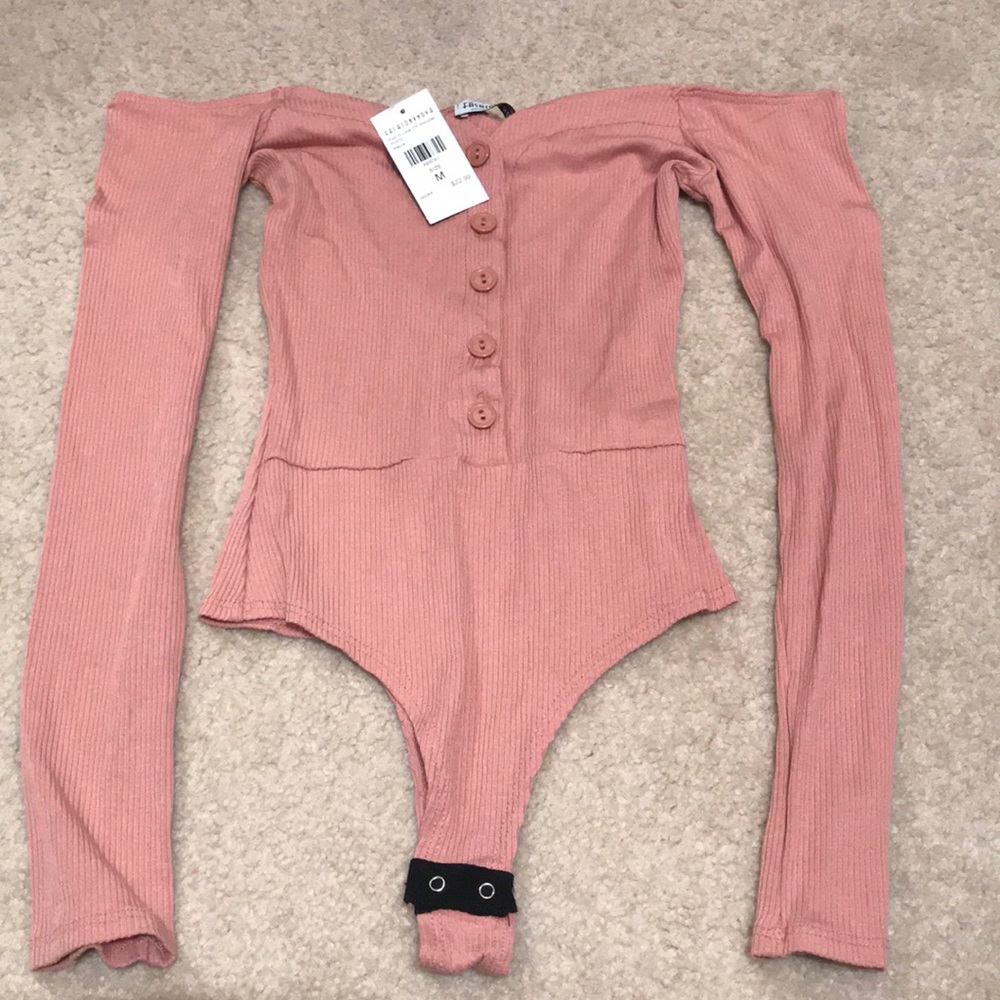 Fashion Nova rose pink body suit.